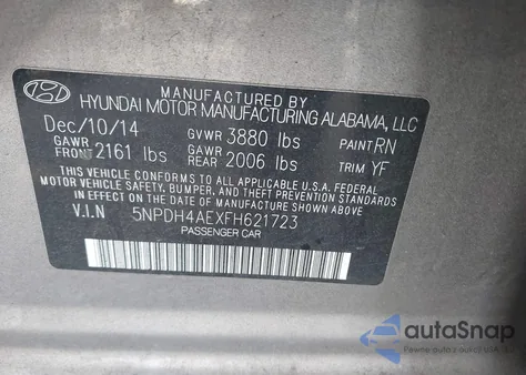 2015 Hyundai Elantra Se z USA, uszkodzony, nr VIN 5NPDH4AEXFH621723